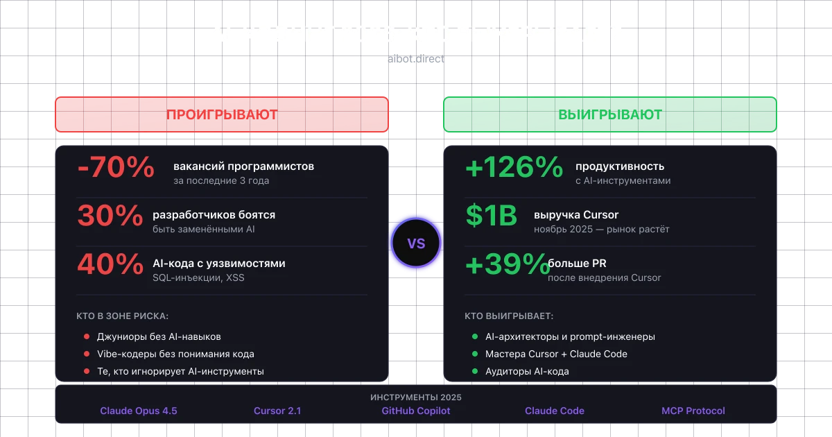 AI-кодинг 2025: кто выигрывает — инфографика сравнения статистики